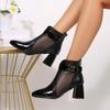Fashion 2025 New Summer Square Toe High Heel Women's Mesh Sandals Cutout Block Heel Patent Leather Mesh Cooling Boots