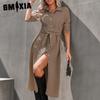 Women's Autumn Winter Long Dress Solid Color Cardigan Long Sleeve Swing Dress