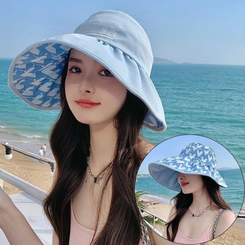Корейская версия двухсторонней шляпы от солнца для женщин, летняя защита от солнца на открытом воздухе, пляжная шляпа с открытым верхом, складная шляпа для рыбалки