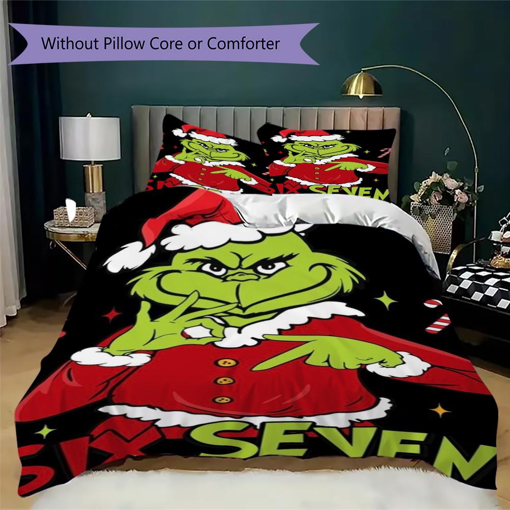 Merry Grinchmas Holiday Joy Threepiece Set Without Core 1 Duvet Cover 2 Pillowcase Without Core Duvet Cover And Pillowcase