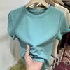 Women's 2025 Summer Korean Style Slim Fit Solid Color Round Neck T-Shirt