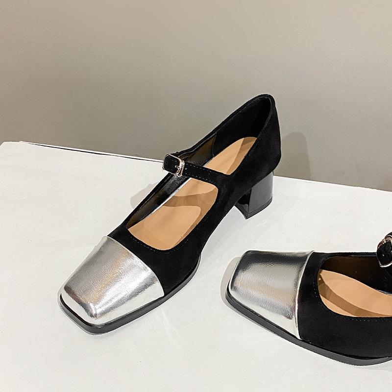 2025 Французский ретро маленький ароматный ветер, вечерний бриз нежный с юбкой квадратный носок толстый каблук средний каблук Мэри Джейн туфли-лодочки женские весна