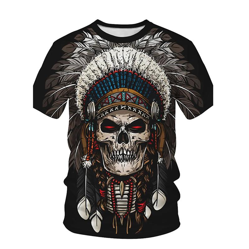 Новая летняя мужская модная футболка, мужская футболка с принтом скелета и перьев, топ