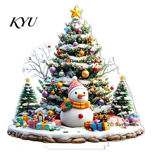 Xmas Town Scene Ornaments Christmas Village Houses Table Decoration, Snow Patterns 2D Acrylic Snowman Ornament, Decorative Centerpieces for