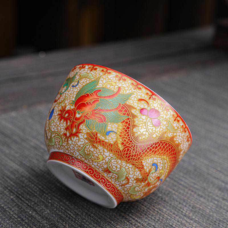 Цзиндэчжэнь Древний Стиль Ручная Работа Ретро Эмаль Мастерская Пара Дракон и Феникс Дегустационная Чашка Чайный Набор