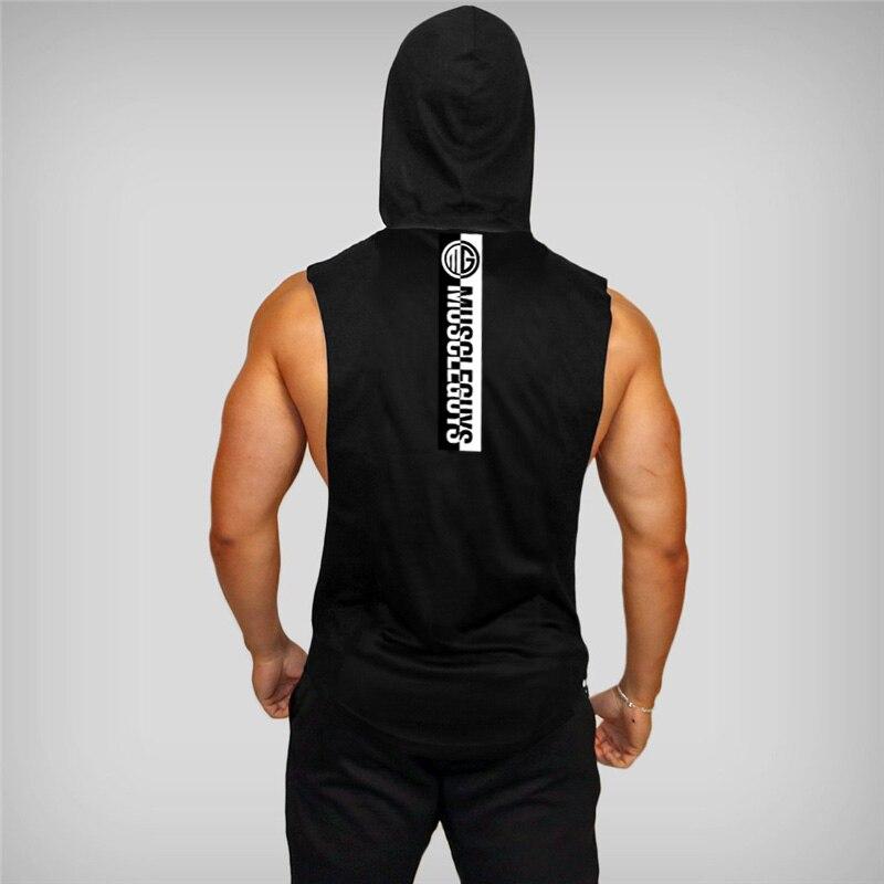 Muscleguys Свободный дышащий жилет с капюшоном для бодибилдеров, спортивные футболки без рукавов для бега
