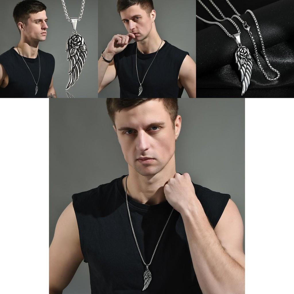 Vintage Angel Wings Necklace For Men And Women Stylish Titanium Steel Feather Pendant
