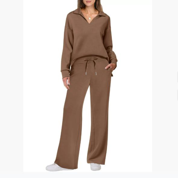 Autumn and Winter Fashion Casual Women's Long-sleeved Drawstring Solid Color Commuter Trousers Suit Women