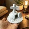Faith Based Office Decor 3D Printed Empty Tomb Easter Statue, Resurrection Scene Figurine for Home Holy Week Table Centerpiece Decor, Religious