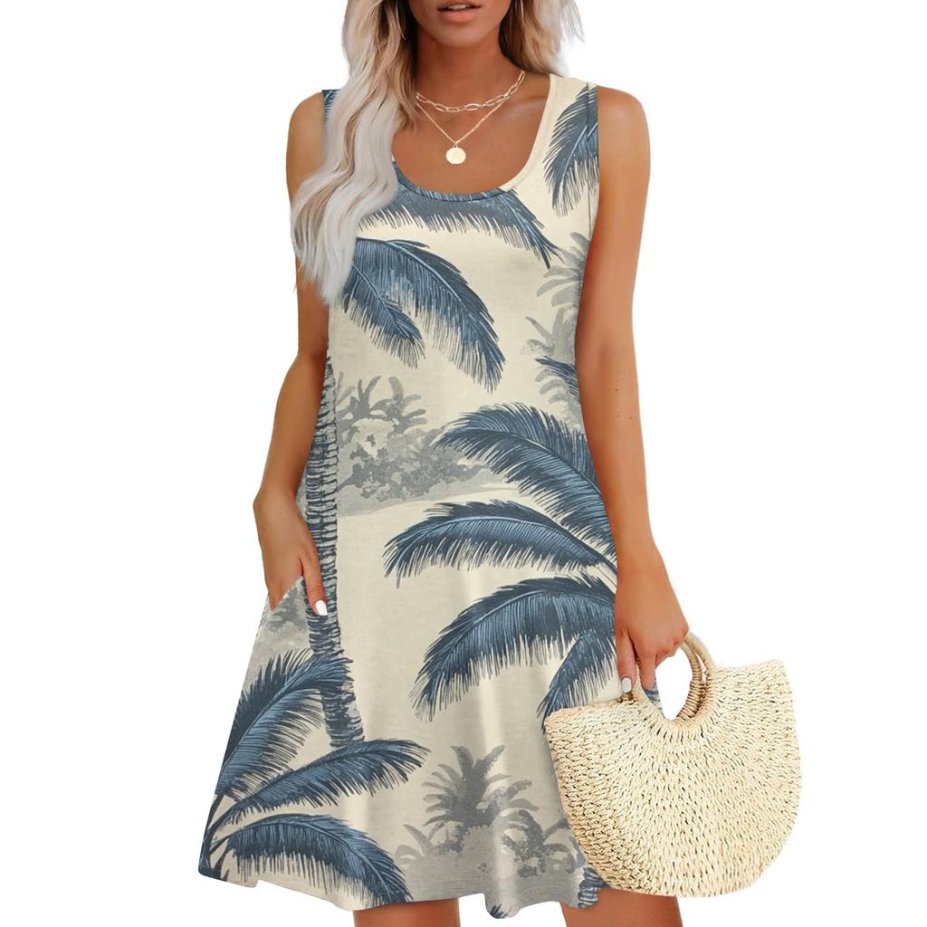 Women's Casual Fashion U-neck Sleeveless Print Dress