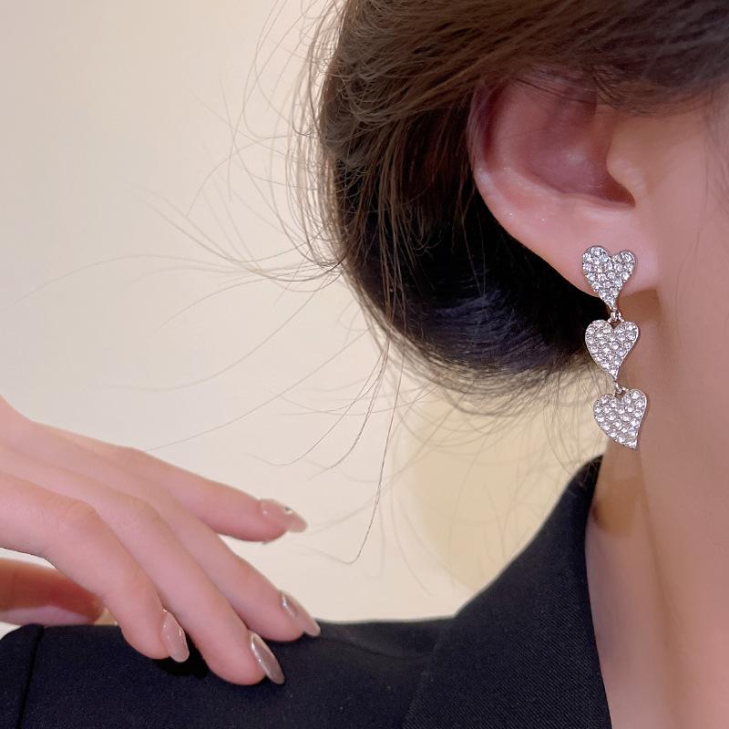 Silver Needle Long Zircon Love Earrings Women's Versatile Niche Design Tassel Earrings Korean Edition Popular Earrings