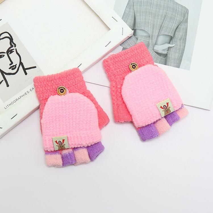 Детские зимние шерстяные перчатки-варежки с откидным верхом - Теплые, мультяшный дизайн для мальчиков и девочек младшего школьного возраста
