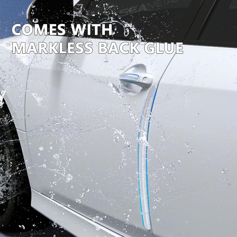 BLALION 4PCS Extended Car Door Bumper Strip Transparent Body Rearview Mirror Protector Anti-scratch Anti-scuff Decoration Strip