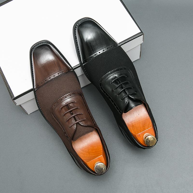 Size 38-46 Classic Men Block Shoes Men Fashion Splicing Pointed Leather Shoes Men Business Dress Shoes European Wedding Shoes