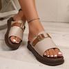 Fashion Pu Leather Platform Slippers Women Summer Fashion Buckle Thick Bottom Sandals Woman 2025 Square Toe Med Heels Sandalias Mujer