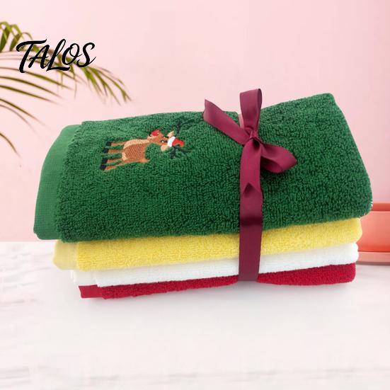 Decorative Winter Bathroom Linens Christmas Cotton Hand Towel, Soft Absorbent Washcloth, Festive Cartoon Embroidery, Durable Everyday Washcloths Solid