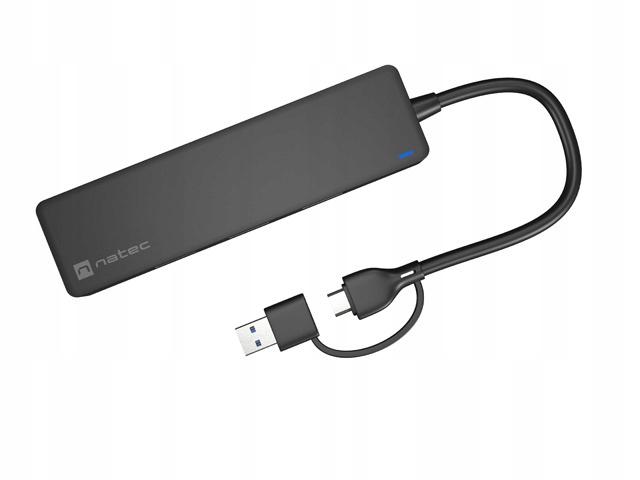 Hub USB Natec Mayfly 4xUSB 3.0 czarny USB-C + Adapter USB-A
