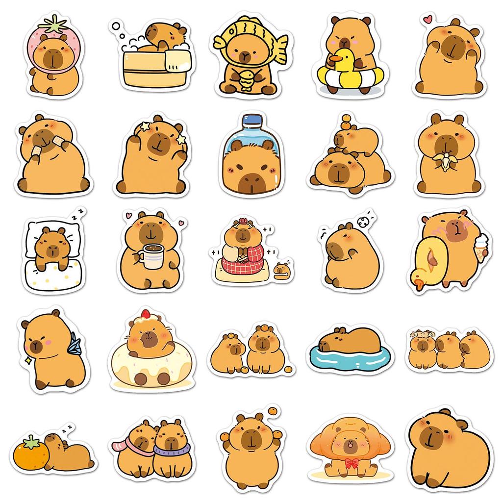 50 Capybara Cartoons: Cute Graffiti Stickers for Water Cups & Phones
