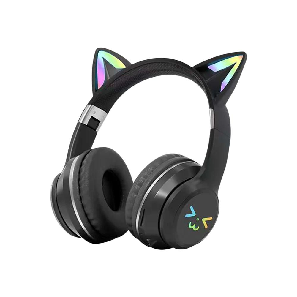 Gradient Wireless Headphones RGB Cute Cat Ear Bluetooth Earphones with Microphone Stereo Music Game Earphone Girls Kids Gifts