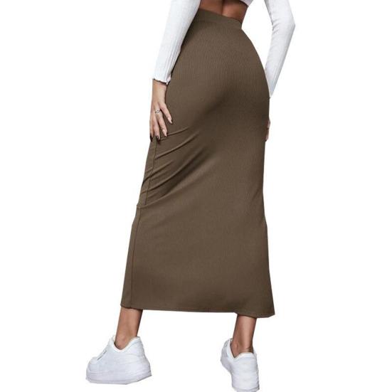 Женская юбка-миди с высокой талией, однотонная, облегающая, с разрезом по бокам, офисная женская юбка, рабочая одежда