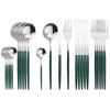 24Pcs Stainless Steel Dinnerware Set Kitchen Green Gold Cutlery Set Knife Fork Spoon Flatware Tableware Minimalist Silverware