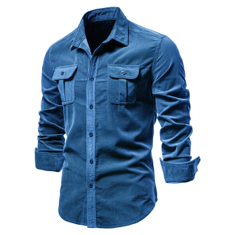 TrendHub New Single Breasted 100% Cotton Men's Shirt Business Casual Fashion Solid Color Corduroy Men Shirts Autumn Slim Shirt Men
