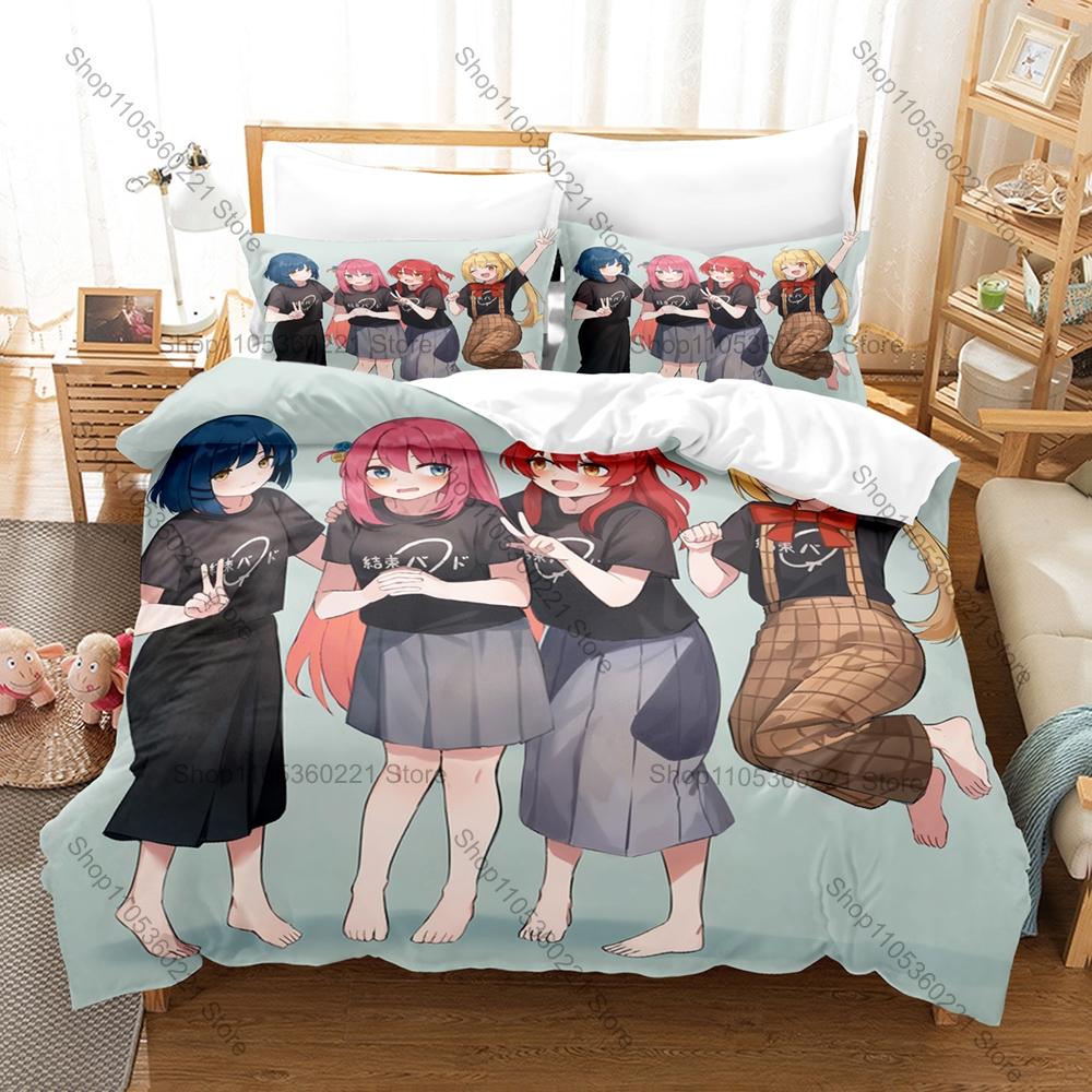Icon Bocchi Chan Gotou Hitori Graphic Bedroom Decor Bedding Duvet Cover + 2 Pillowcases Anime Rock Fan Room Decor