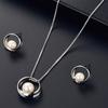Women Faux Pearl Round Pendant Necklace Stud Earrings Wedding Party Jewelry Set