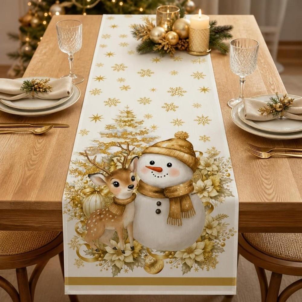 Santa Snowman Christmas Tablecloth Reindeer Poinsettia Table Runner Xmas Table Flag Kitchen