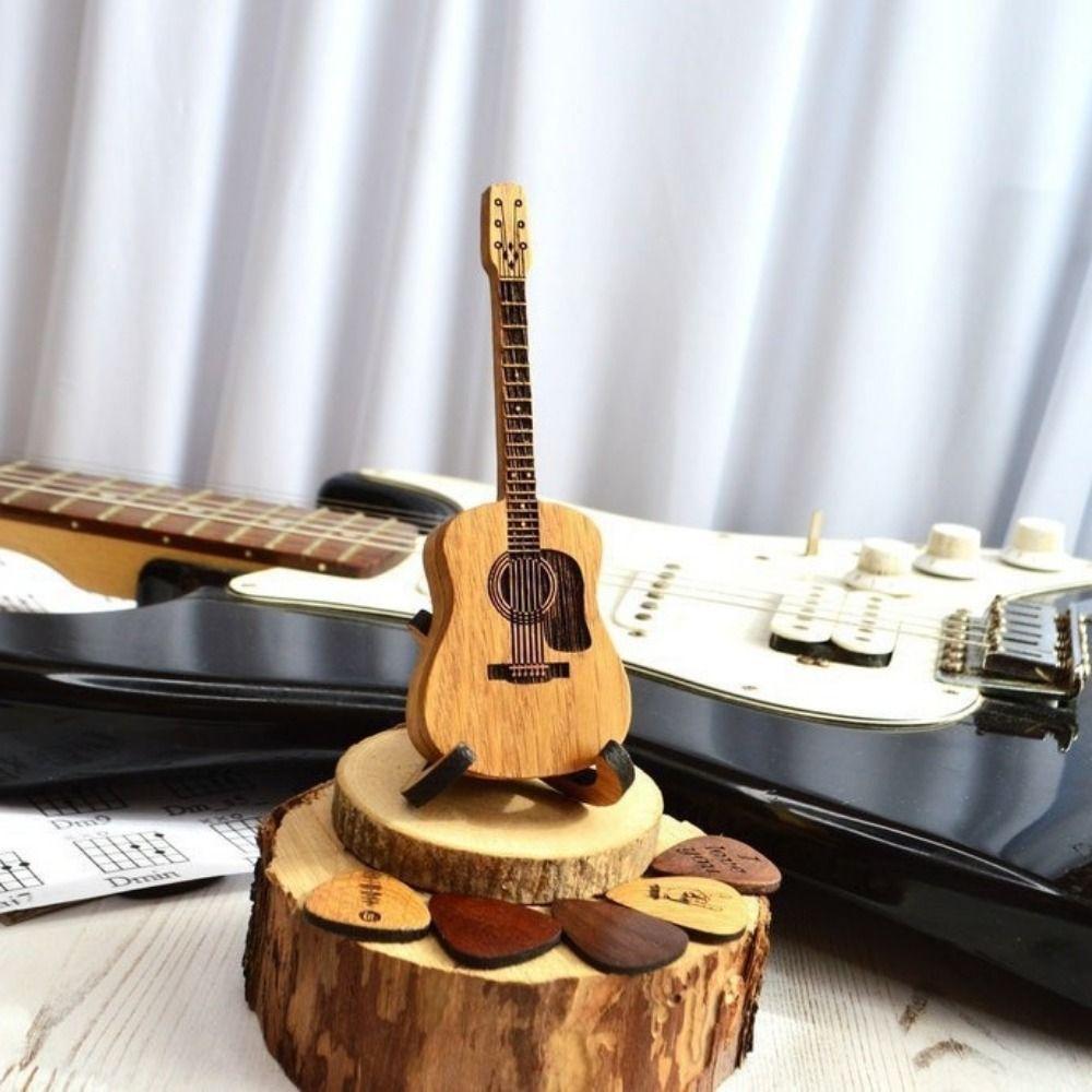 Wooden Material Guitar Pick Box Guitar Shape Guitar Pick Case  Musician Storage