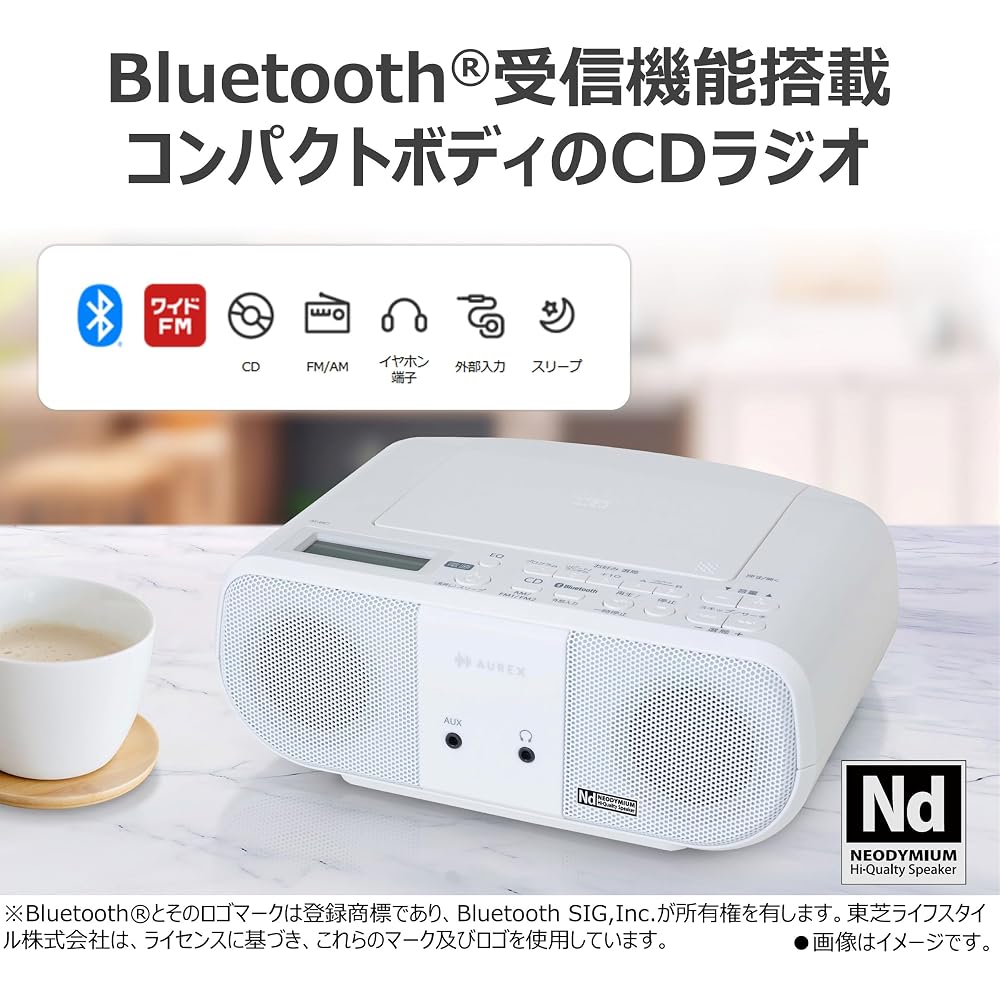 Toshiba AUREX AX-ANC1(W) CD-радио, Белый, Bluetooth Версия 5.3, Неодимовый динамик, Функция возобновления воспроизведения, Таймер сна, Широкий FM, AM, FM-радио, Изучение языков, Компактный,
