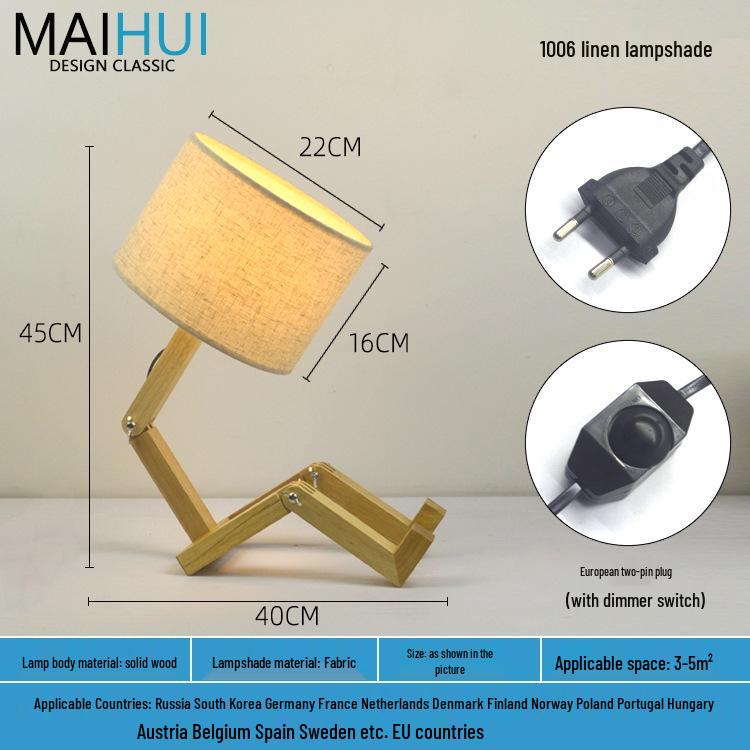 Скандинавский светодиодный прикроватный ночник из массива дерева - настольная лампа-робот