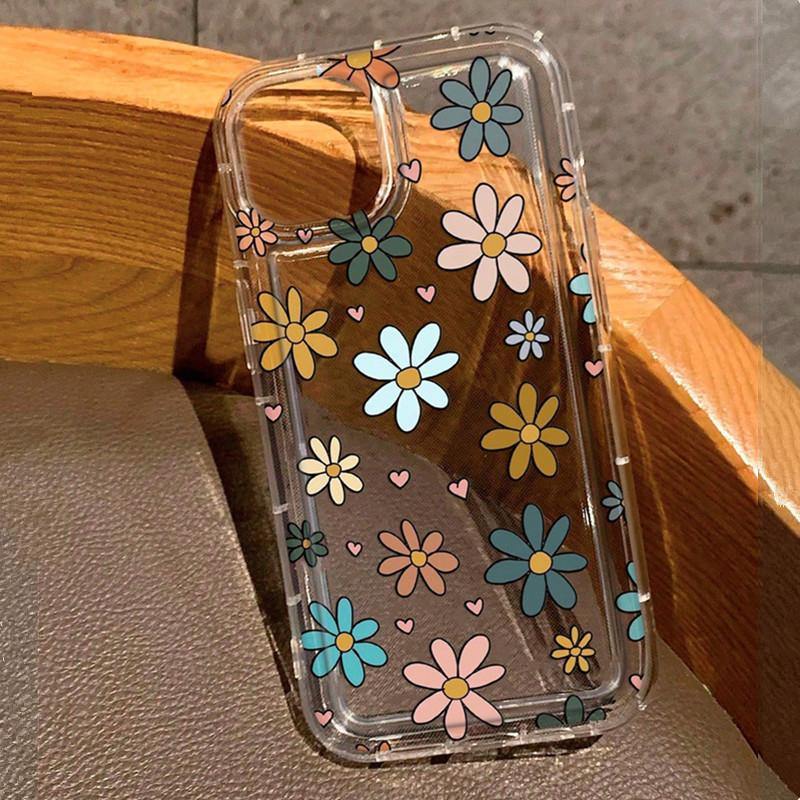 Floral & Heart Pattern Clear Case for Redmi Note 13 Pro Plus 12 12S 11 11S 10 10S 9 Pro 12C 13C Soft TPU Anti-Fall Cover