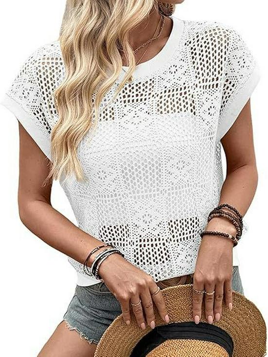 2026 Европейский и Американский Трансграничный Женский Летний Ажурный Топ с Круглым Вырезом в Стиле "Пряная Девушка"