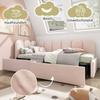 Upholstered Bed Single Bed with Drawers, Velvet Daybed 90x200cm with Slatted Frame Youth Bed and Adult Children's Bed, Pink (Without Mattress)