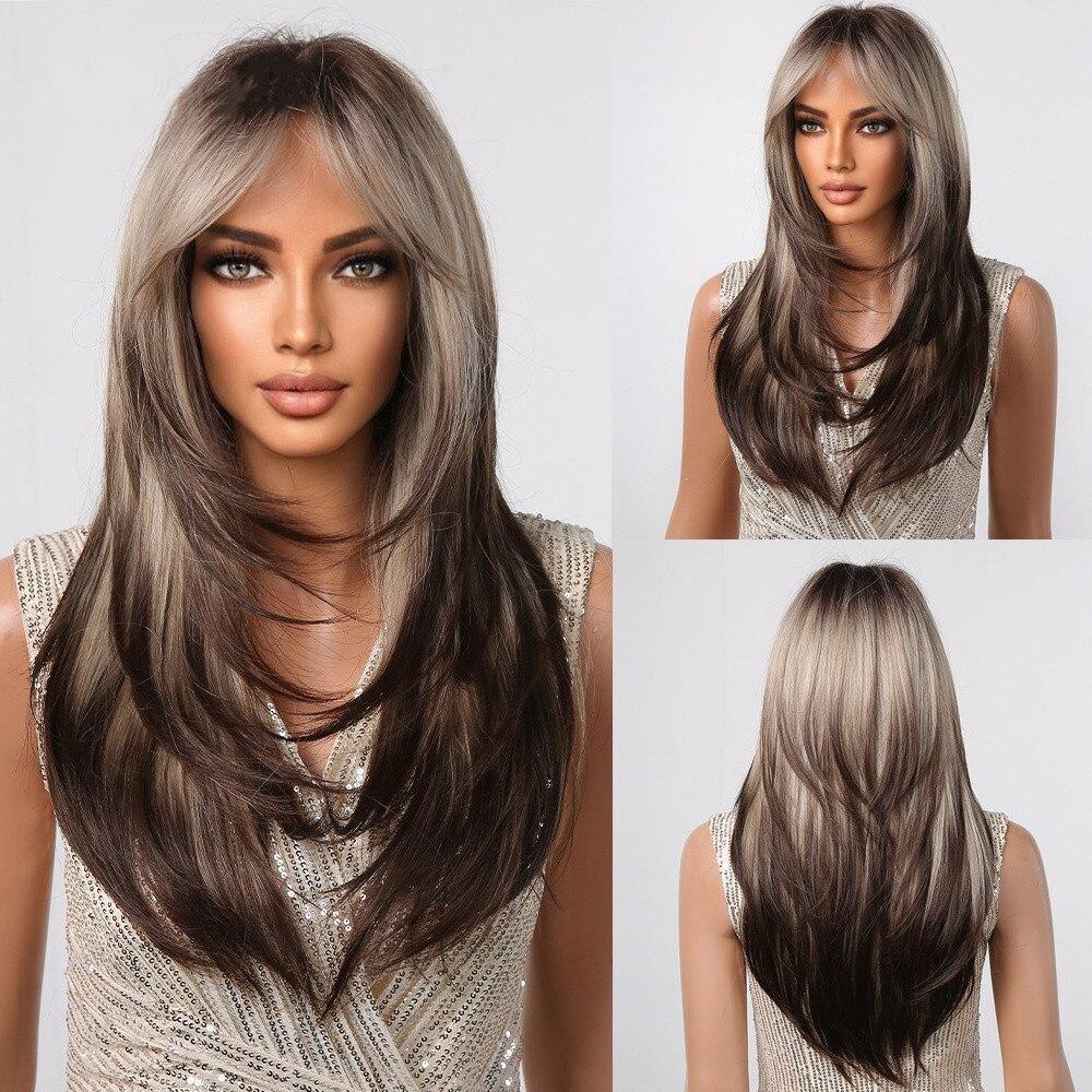 ALAN EATON Черно-розовые синтетические парики с эффектом омбре для чернокожих женщин, длинный многослойный прямой парик, разноцветные волосы для косплея, высокая температура