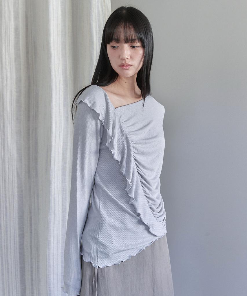 OURO Shirring Frill Knit T [ Pale Blue ]