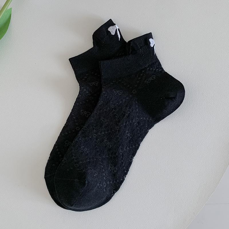 Женские летние тонкие носки из чистого хлопка с вышивкой бантиком, ажурные, дышащие, белые