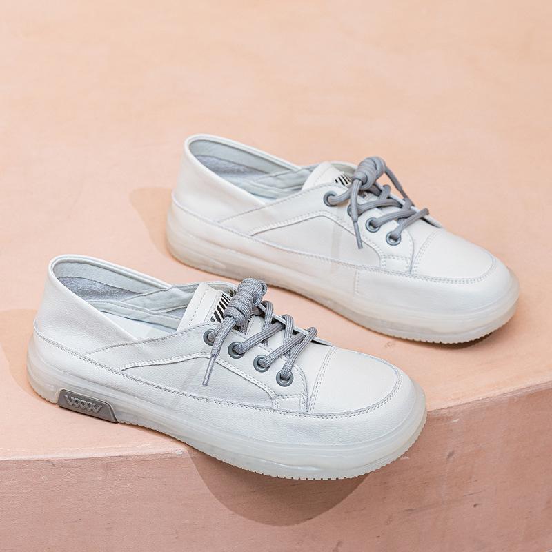 2025 Women's Genuine Leather White Sneakers: Breathable, Soft Cowhide Sole, Versatile Two-Wear Design for Spring & Summer.