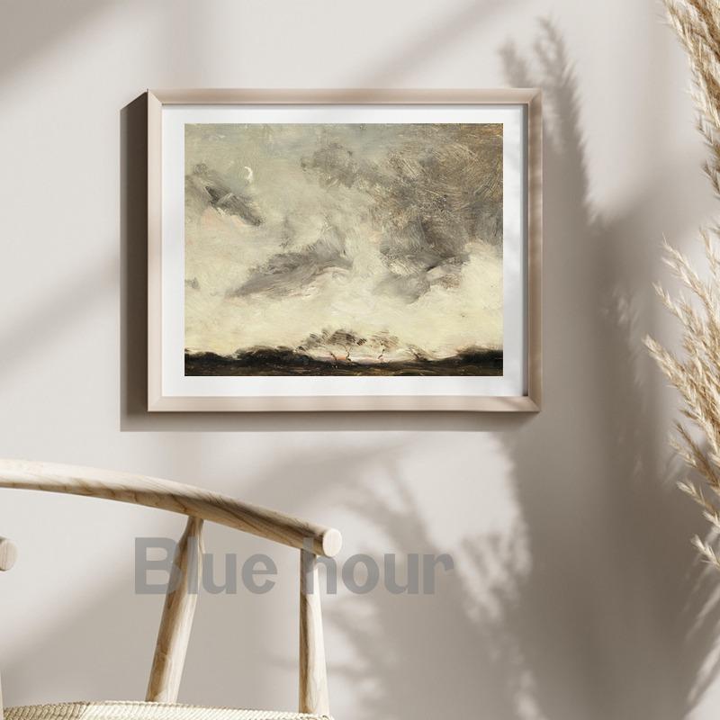 Moody Cloud Landscape Oil Painting Art Prints Rustic Forest Canvas Poster Antique Flower Print Vintage Country Wall Art Decor