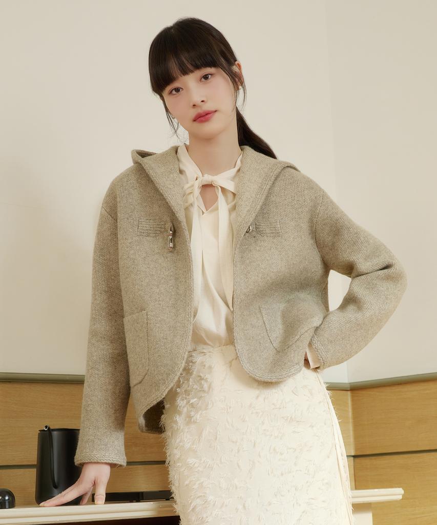 ENNITTUDE Wool Blend Hooded Knit Jacket [Mocha] 1 Type