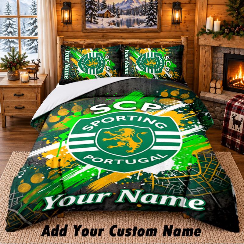Sporting CP Pattern Bedding 3Pcs Set Custom Name, Bed Sheet And Pillowcases For Home Bedroom