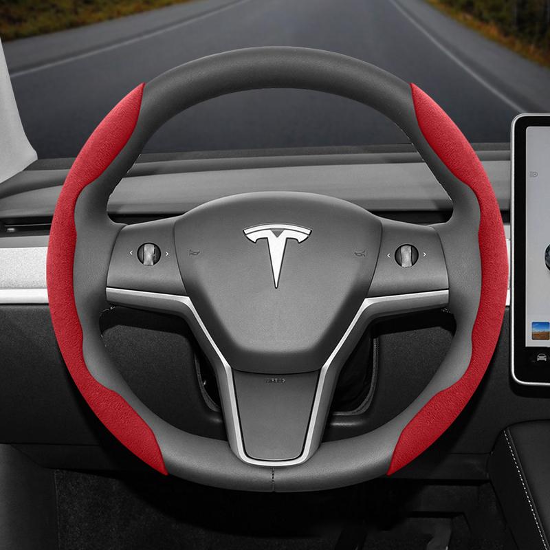 Подходит для Tesla Нескользящая Пряжка Сегментированная Замшевая Накладка на Руль Подходит для Модели 3 Highland 2024 Y X S Juniper Cybertruck Аксессуары