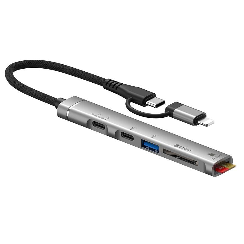 Usb C Hub с портом Lightning, чтение карт памяти Usb SD/TF с 2 портами Usb Type C/1 портом Usb 3.0, 5-в-1 многофункциональный адаптер Usb Hub