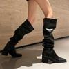 2024 New Comfortable Casual Women's Knee-high Boots Classic Pleated Black Long Boots Handsome Girl High Heel Knight Boot Zapatos