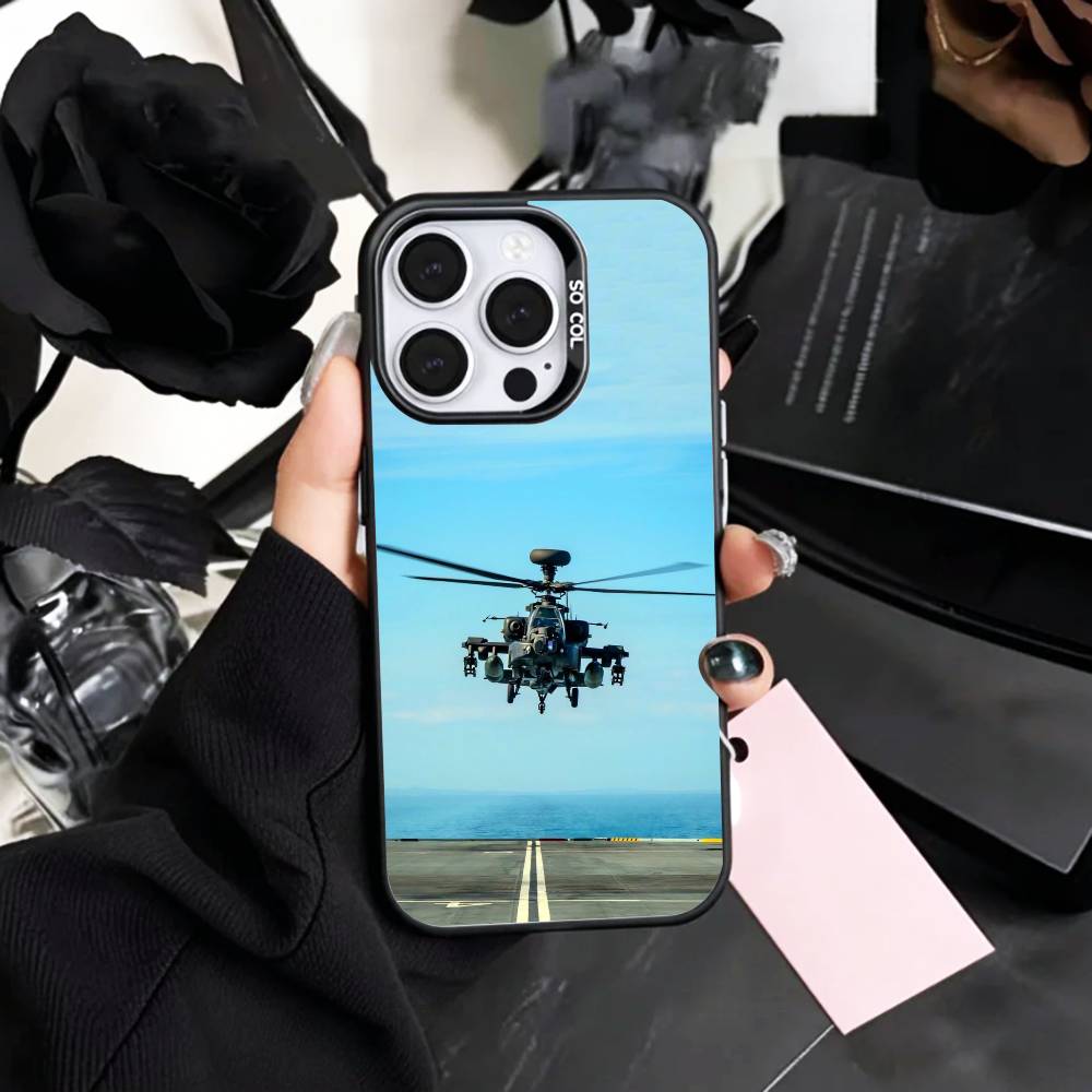 Apache AH-64 Helicopter Gunships Phone Case For iPhone17,16,15,14,13,12,11 Plus,Pro Max Colored Silver Plated Inside Cover