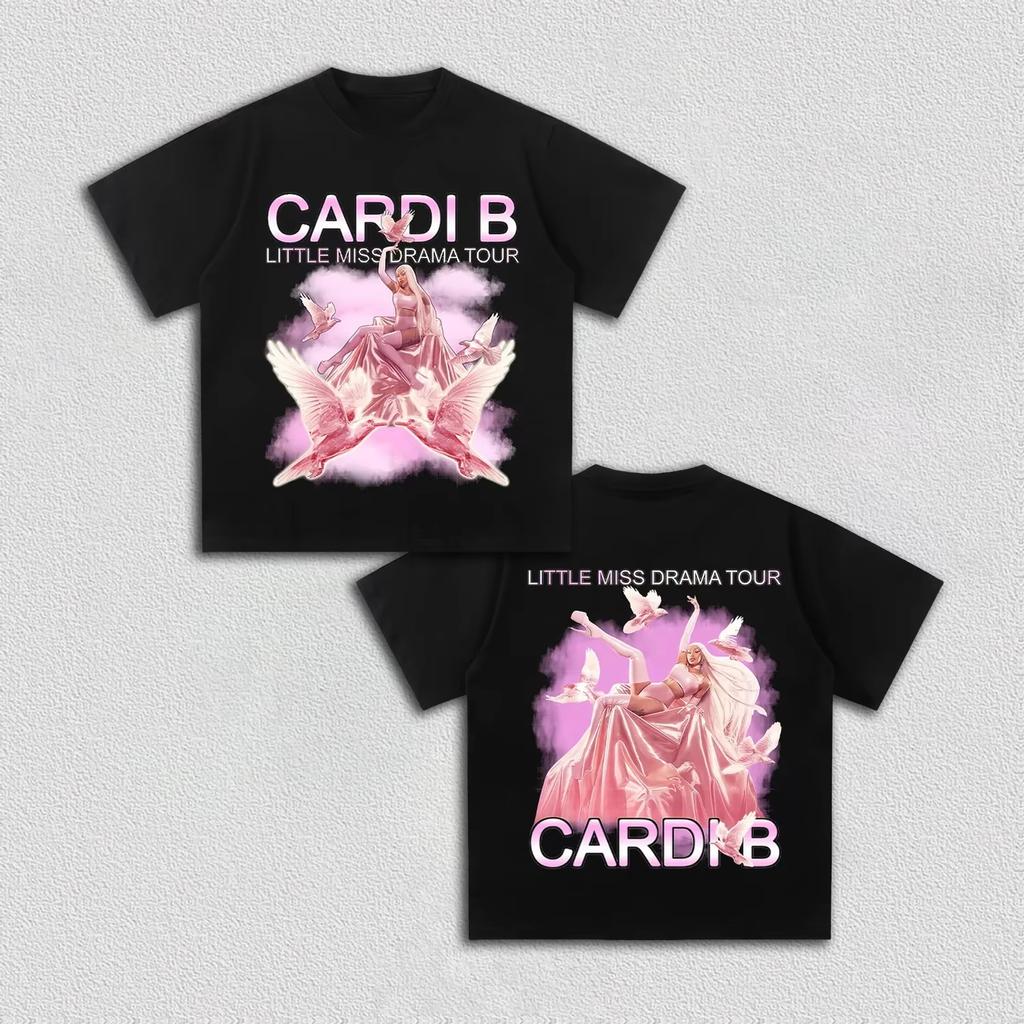Cardi B Inspired Little Miss Drama Tour 2026 100cotton unisex shirt Summer Oneck Men Y2k Hip Hop Short Sleeve Tshirt fan gift