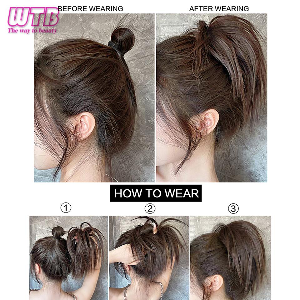 Synthetic Hair Bun Extensions Messy Straight Hair Band Elastic Chignon Scrunchy Wrap Updo False Hair Pieces for Women Hair