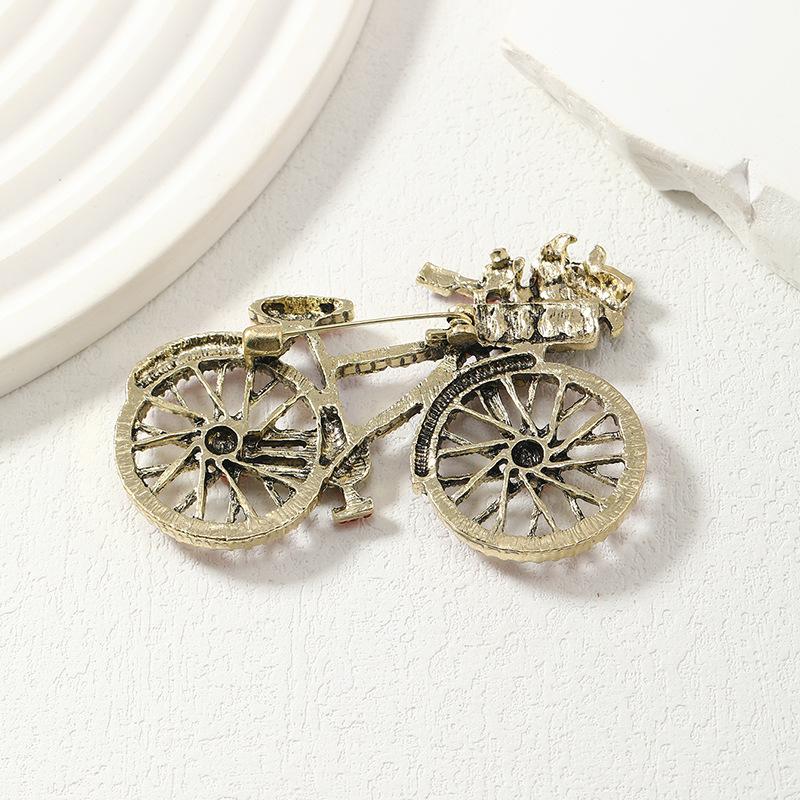 Vintage Romantic Flower Basket Bicycle Brooches For Women Fashion Full Rhinestone Colorful Metal Beauty Brooch Pins Wedding Gift