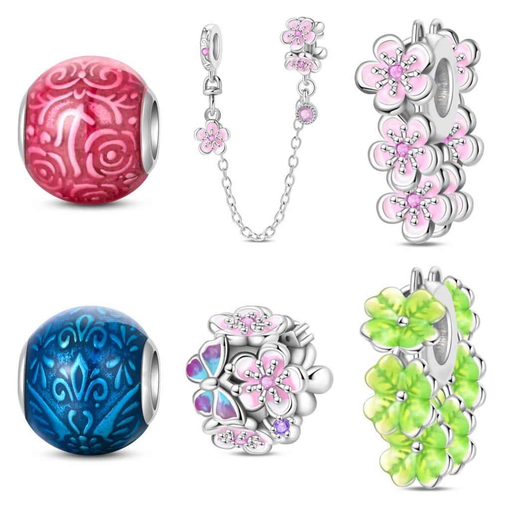 S925 Silver Butterfly Floral Charm Pendant Safety Chain Secure Clasp Bracelet Beading Accessories